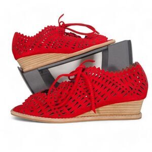 Jeffrey‎ Campbell Serena Mini Wedge Red Suede Women's 6